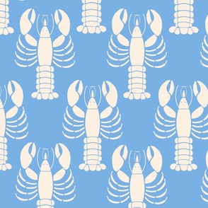  Lobsters cornflower blue Ivory seamless Nautical Beach Print -Crustacean