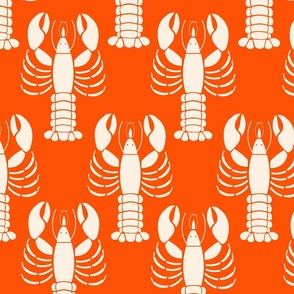  Lobsters orange Ivory seamless Nautical Beach Print -Crustacean
