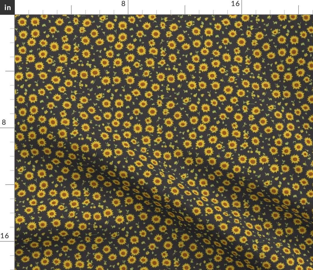 Tiny Sunflowers - Small Sunflower Pattern on dark background
