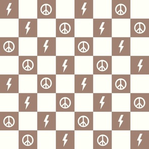 Brown Checkers-lightening and peace sign, Checkers, Checkerboard Pattern, Retro Check, Checkered