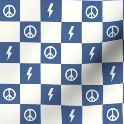 Dark Blue Checkers-lightening and peace sign, Checkers, Checkerboard Pattern, Retro Check, Checkered