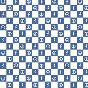 Dark Blue Checkers-lightening and peace sign, Checkers, Checkerboard Pattern, Retro Check, Checkered