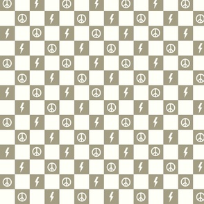 Grey Green Checkers-lightening and peace sign, Checkers, Checkerboard Pattern, Retro Check, Checkered
