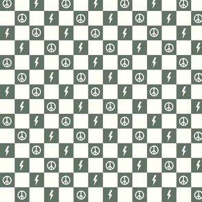 Hunter Green Checkers-lightening and peace sign, Checkers, Checkerboard Pattern, Retro Check, Checkered