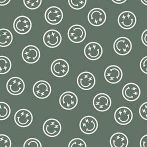 Hunter Green Happy Faces-coordinate, Retro Smile Face, Smiley, Smile Face