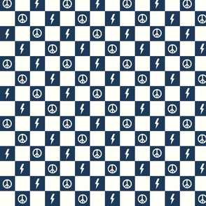 Indigo Blue Checkers-lightening and peace sign, Checkers, Checkerboard Pattern, Retro Check, Checkered