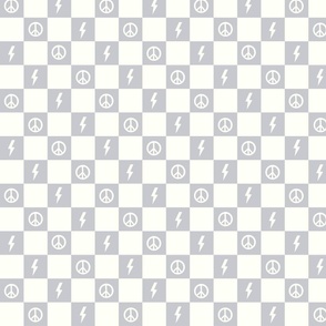 Grey Checkers-lightening and peace sign, Checkers, Checkerboard Pattern, Retro Check, Checkered