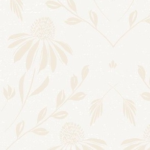 L-WITH YOU SHE BLOOMS-CREAM- NEUTRAL-daisy, damask, flock, wallpaper, floral, botanical, hand painted, textured and tonal