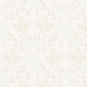 M-WITH YOU SHE BLOOMS-CREAM- NEUTRAL--daisy, damask, flock, wallpaper, floral, botanical, hand painted, textured and tonal