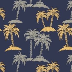 Midnight Beach Serenity |24" | Block Print Palm Trees on Darkest Indigo Blue