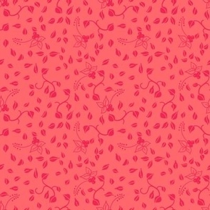 Tiny hot pink leaves and vines on coral
