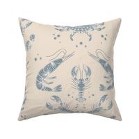 Ocean Crab, Lobster and Shrimp Scandinavian Halfdrop, Large Scale - cream