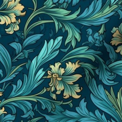 green gold botanical inspired by william morris