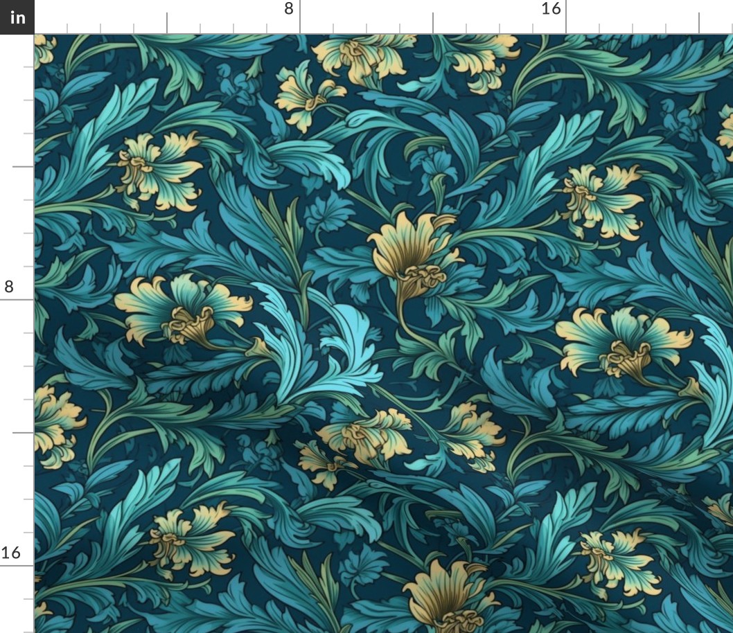 green gold botanical inspired by william morris