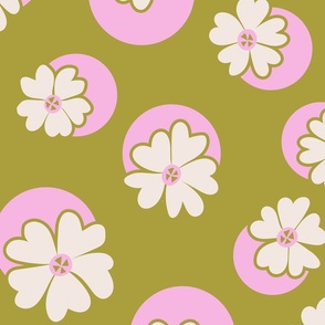 Funky Flowers and Dots - Pink and Green LG