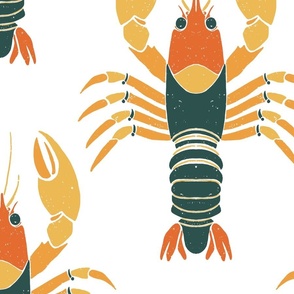 crustacean core block print large - vintage lobster on white - vintage nautical wallpaper