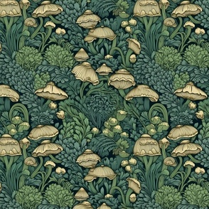 victorian style green mushroom botanical inspired by william morris