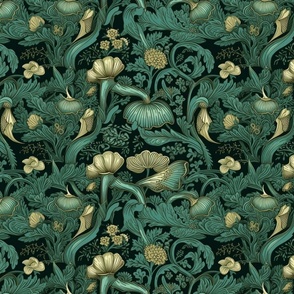 art nouveau green mushroom botanical inspired by william morris