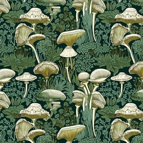 william morris inspired green mushroom botanical