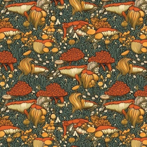 art deco orange and gold mushroom botanical inspired by william morris