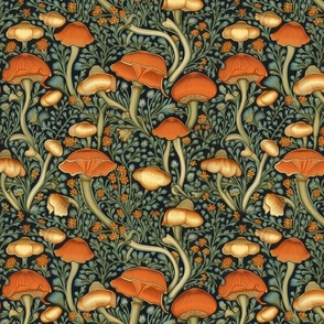 william morris inspired orange mushroom botanical