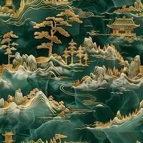 jade gold chinese landscape