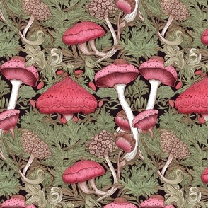 art nouveau pink mushroom botanical inspired by william morris