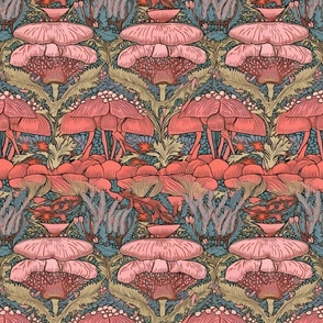 art deco pink mushroom botanical inspired by william morris