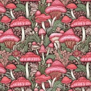 william morris inspired art deco pink mushroom botanical