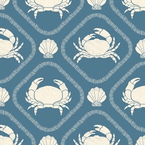 Shore Life Crabs and Sea Shells in Sketched Diamonds