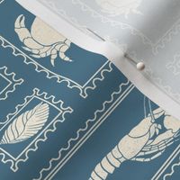 Crustacean Core Postal Stamps Collage - Blue and Cream (Medium Scale)