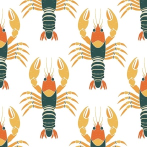 crustacean core block print - vintage lobster on white - vintage nautical wallpaper
