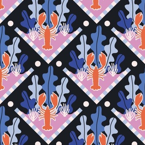Lobster and Seaweed Art Deco Diamond Pattern