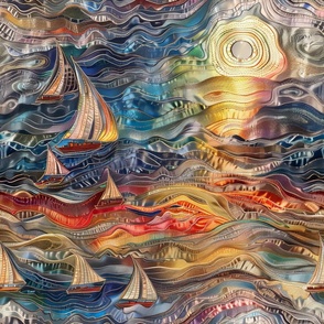 Majestic Sailing Song: Magical Fantasy Landscape Tapestry