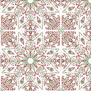 Star and Flower in Mock Embroidery Christmas Red and Green on White