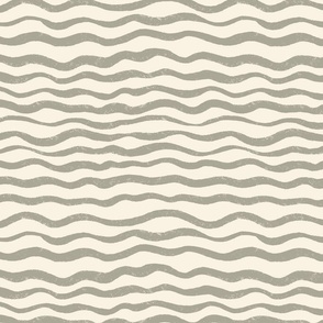 Hand-Drawn Retro Waves Linocut in Warm Grey | 24" | On off-white background