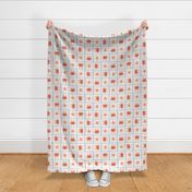 Cute Crab and Starfish Checkerboard in Coral Red, Light Ivory and Cornflower Blue – Large Scale