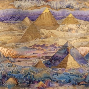 Golden Giza Pyramids of Egypt: Magical Fantasy Landscape Tapestry