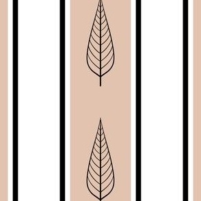 Beige Stripes With Black Lines and Black Outlined Leaves