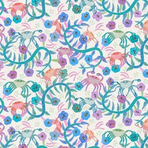 Folky  crabs (smaller) - Land crabs and flowers for this colorful folk watercolor style design.