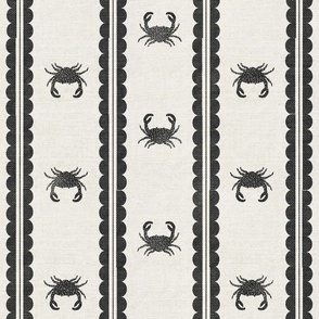 Crabs with Scalloped Stripe | Simple | Wood Block Print| Black and Beige 