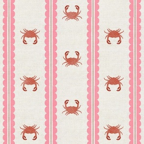 Crabs with Scalloped Stripe | Simple | Wood Block Print| Bright Pink and Red