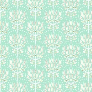 Alina - Botanical Floral and Dot Damask Aqua White Small