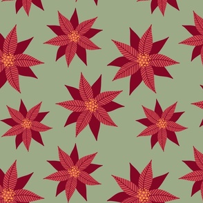 (M) Poinsettia on green natural Christmas 