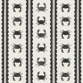 Crabs with Scalloped Stripe | Wood Block Print| Black and Beige