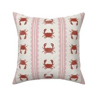 Crabs with Scalloped Stripe | Wood Block Print|  Light Pink, Red and Beige