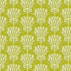 Alina - Botanical Floral and Dot Damask Lime Green White Small