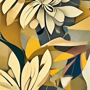 geometric flowers beige green XL
