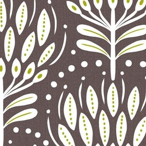 Alina - Botanical Floral and Dot Damask Brown White Large