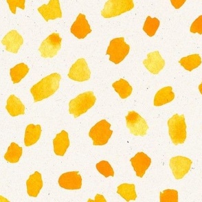 XL Scale // Painted Dot Marks - Polka Dots in Warm Yellow Marigold and Orange in Textured Off-White